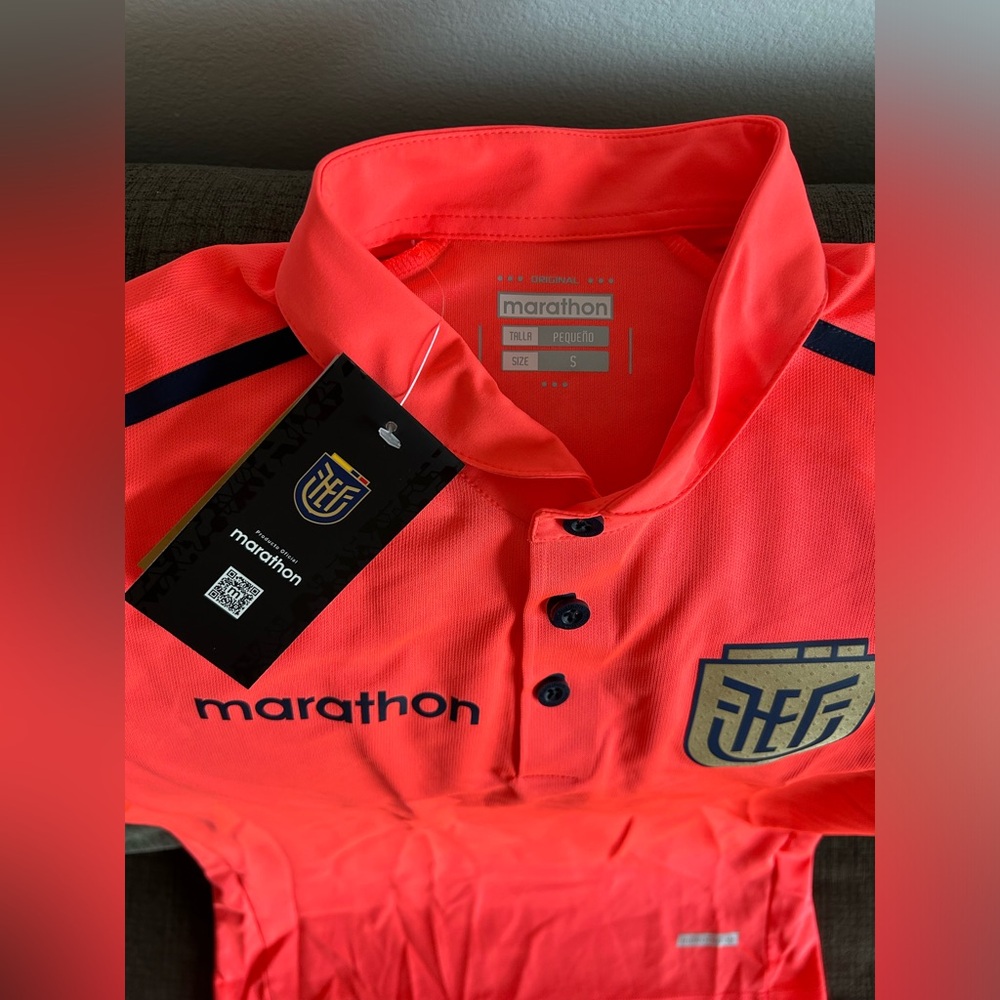 Marathon Authentic Ecuador Team Soccer Orange Pre Match Polo Shirt Men’s Sz: S - Picture 3 of 4